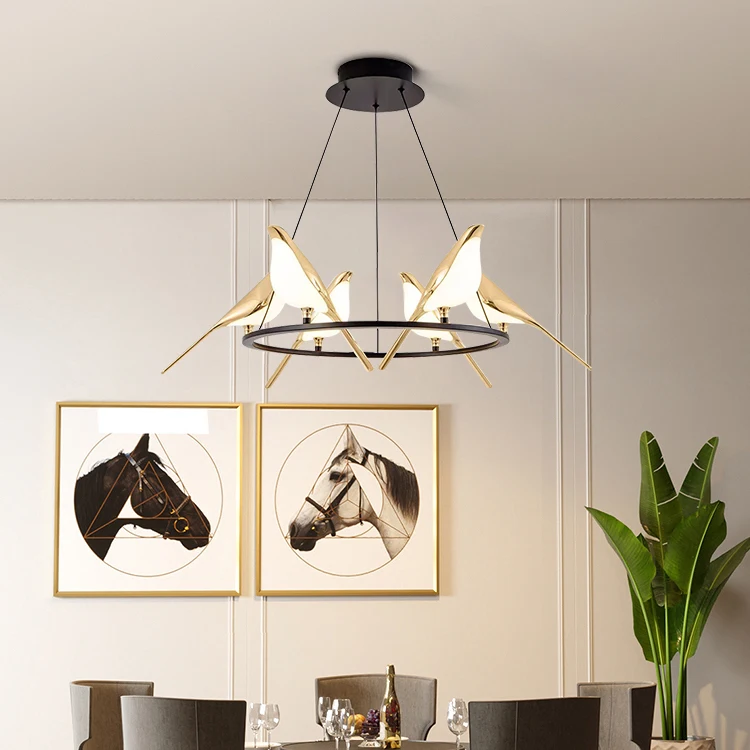 New Style Circle Acrylic Lampshade Modern Indoor Hanging Bird Led Chandeliers Pendant Lights