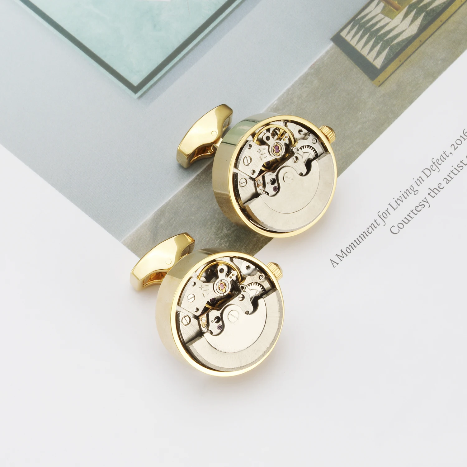 OB Jewelry-High-end Stock Cufflinks Brass Metal Movement Men Jewelry Luxury Style Mechanical Cufflinks For Amazon