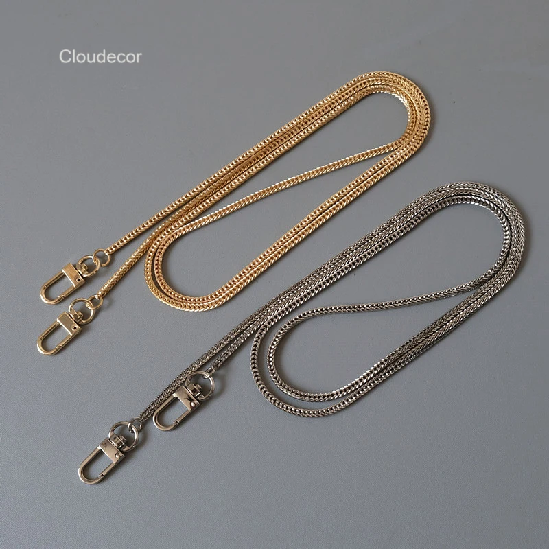 New Thin 3mm Metal Gold Plated Chain For Bag Simple Women Flat Snake Bone Chain 110cm Silver Gold Bag Chain Mobile Phone Lanyard