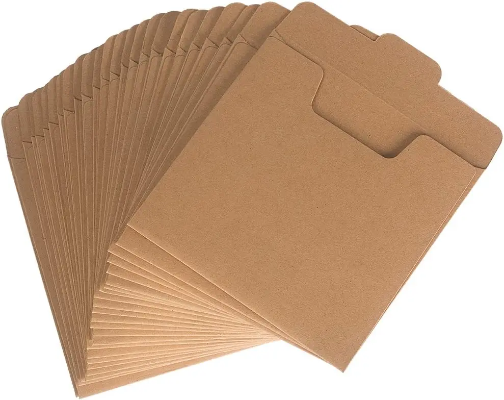 Custom Size Recycled Kraft Paper Cd Dvd Case Blank Kraft Envelopes Paper Storage Holder Covers CD Sleeves