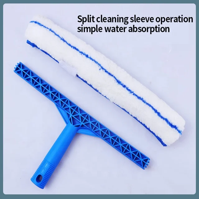 Telescopic rod glass cleaner rubber squeegees wiper 2 In 1 household hotel cleaning stainless steel window shower floor squeegee