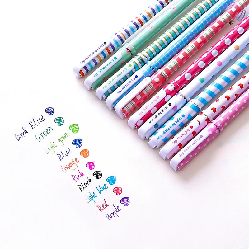 Creative color neutral pen cartoon student stationery 10 pen set office supplies signature pen