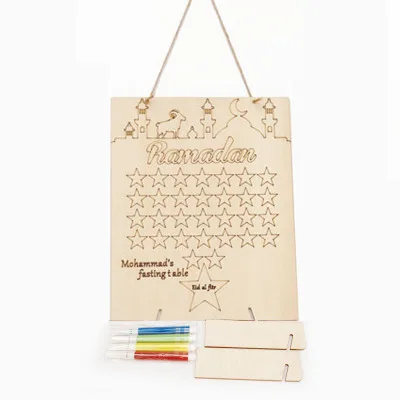 Горячая Распродажа DIY граффити ИД Мубарак украшение с ручками Сделай Сам Рукоделие Спальня Гостиная деревянный календарь Рамадан обратный отсчет