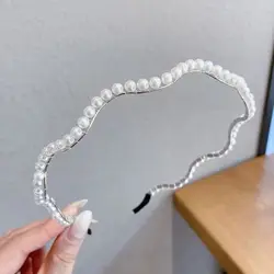 2021 Luxury Daily Wear White Pearl Beaded Headband Women  Handmade Elastic Pearl Bow Hair Accessories Hairband for Girls