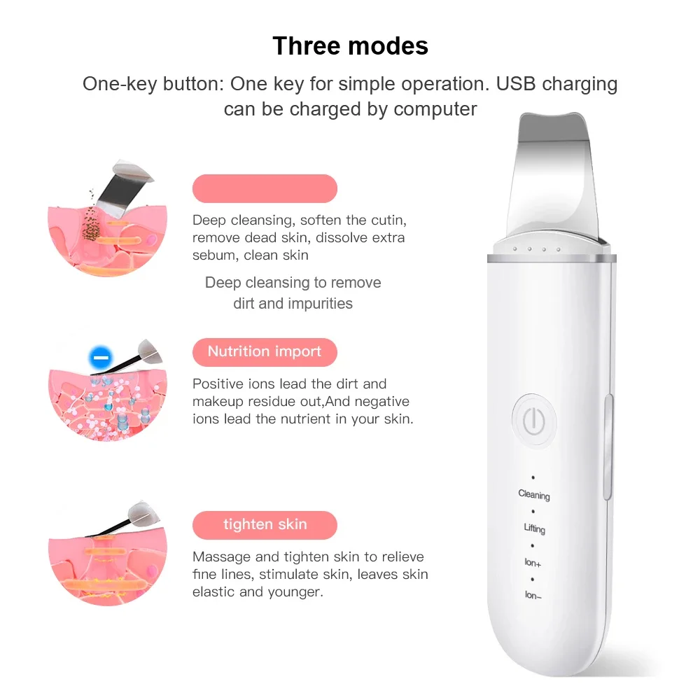 2023 Sonic Facial Skin Scrubber Peeling Face Skin Spatula Facial Ultrasonic Skin Scrubber
