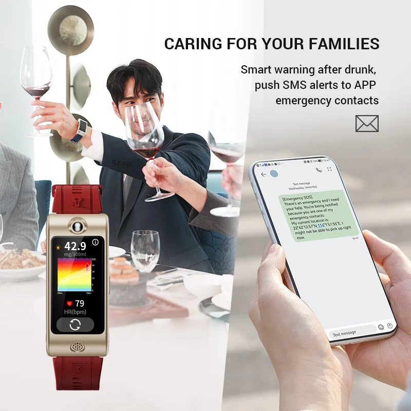 ROCAR Breath Alcohol Tester and Smart Watch with Infrared Body Temperature measurement