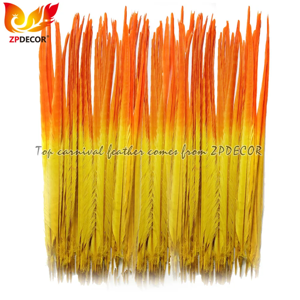 Профессиональный поставщик ZPDECOR, оптовая продажа, 50-55 см, окрашенные половины желтых и оранжевых перьев фазаньского хвоста