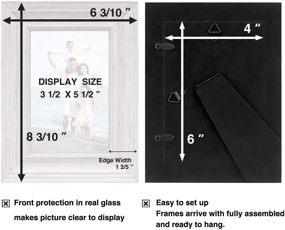4x6 Set of 3 Elite Collection Rustic Photo Frame Set with High Definition Glass