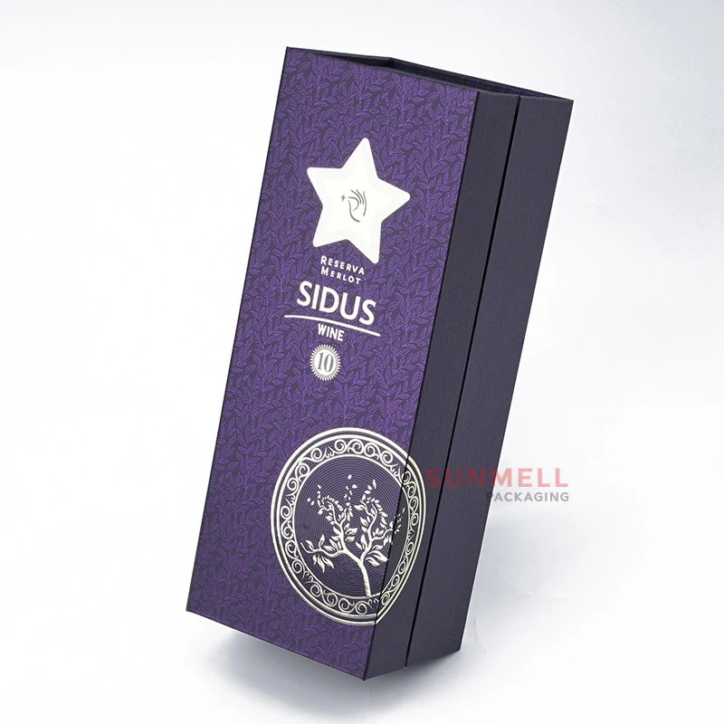 Recyclable Embossed Purple Luxury Hot Stamping Brandy Custom Brandy Paper Wine Packing Boxes