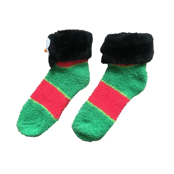 Womens Fuzzy Fluffy Sherpa Slipper Socks with Funny Penguin Pattern on Cuff