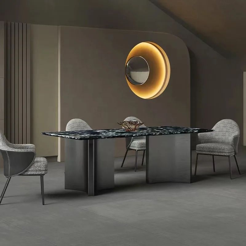 Customized Modern Large size Marble Dining Tables Stainless Steel Base 8-seat Dining Table