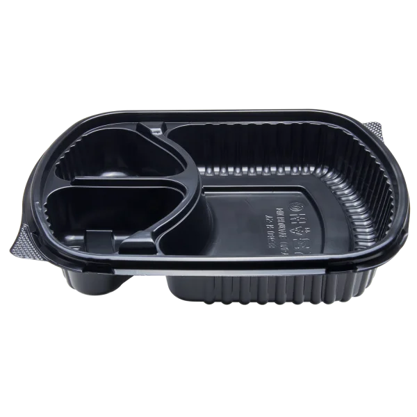 300 ct disposable 3-compartment 36oz PP Microwaveable Black Take Out Box with Lids