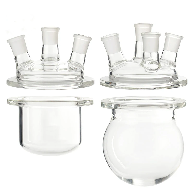 Lab single one layer flat flange open mouth cylinder barrel sphere shape single two 2 neck glass reactor reaction kettle vessel