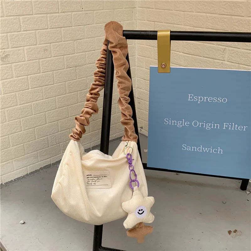 Corduroy Vintage Armpit Bag Sweet Popular Female Girl Hand Carrying Shoulder Bag Cute Student Square Bag