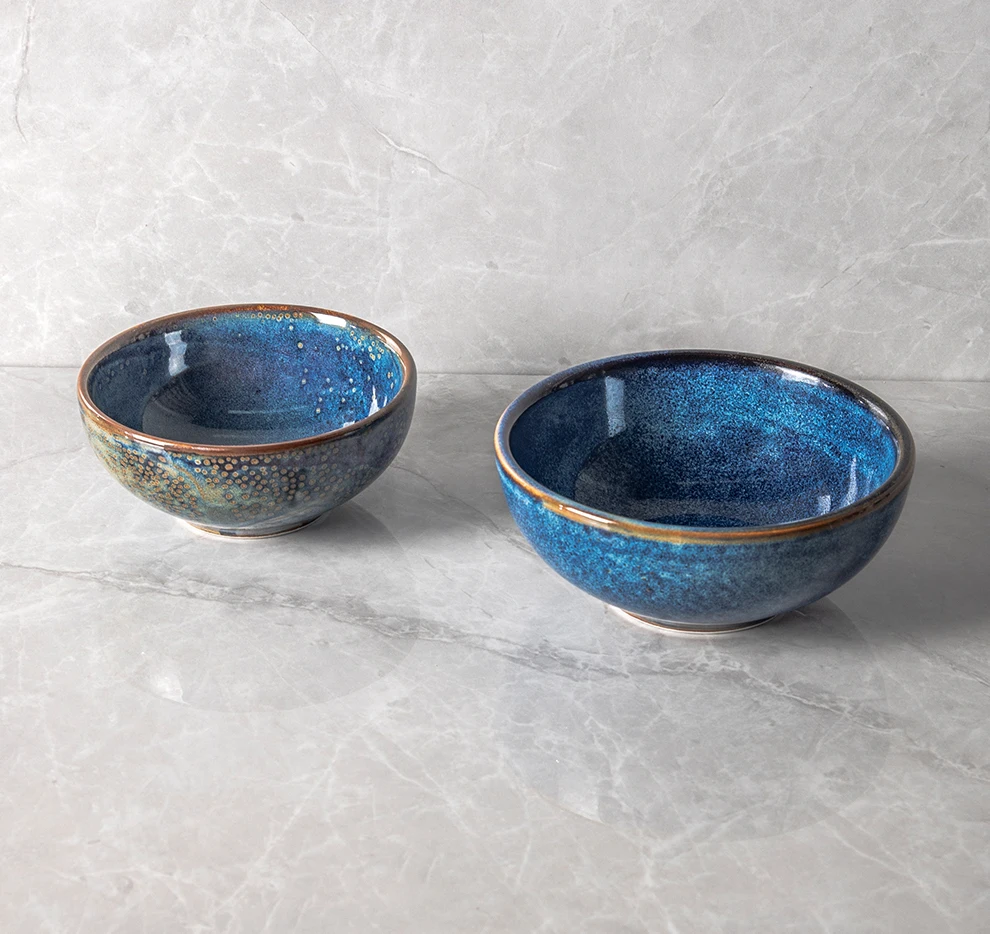 Керамическая миска Vajilla для риса 4 дюйма маленькая чаша с блюдце чаши реактивная звезда синий дом отеля ресторана 5