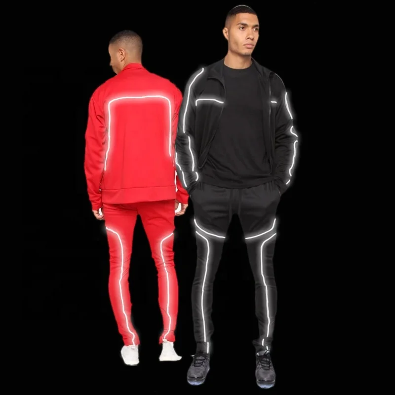 2021 мужской спортивный костюм полностью отражающая полоска для фитнеса Повседневная Верхняя одежда с логотипом на заказ тренировочный костюм мужские комплекты