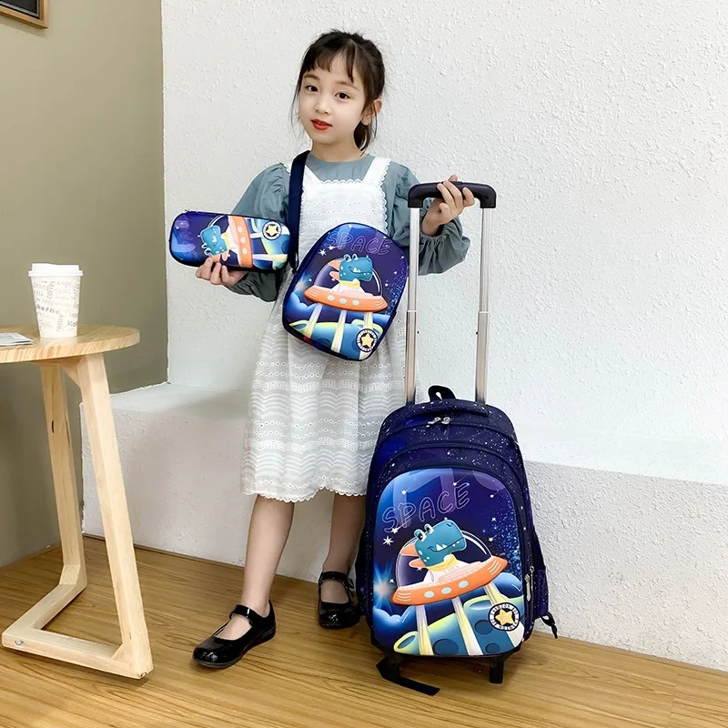 three-piece kindergarten cartoon printing schoolbag students pull rod diagonal multi-purpose school bags kids backpack