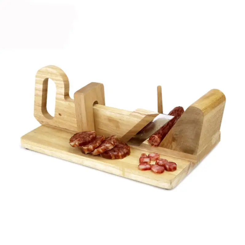 
Amazon Supplier Best Home Use Unique Manual Rubber Wooden Biltong Chorizo Guillotine Meat Salami Bacon Cutter Sausage Slicer 