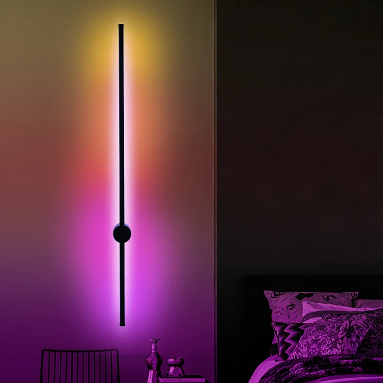 Nordic Modern Indoor Minimalist Creative Personality Sconce Wall Light Long Line Dimmable Rgb LED Wall Lamp