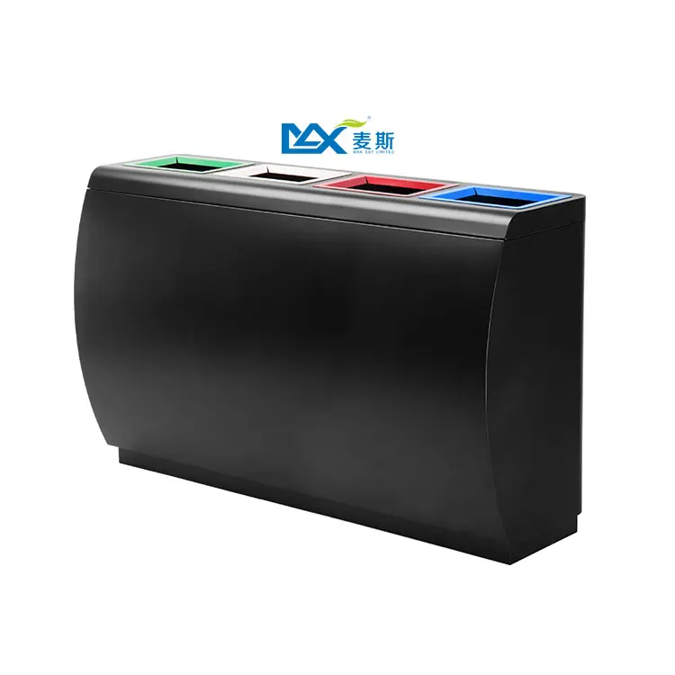 China Supply Waste Classification Bins 4 Compartment Recycling Can Black Top Opening Large Garbage Cans