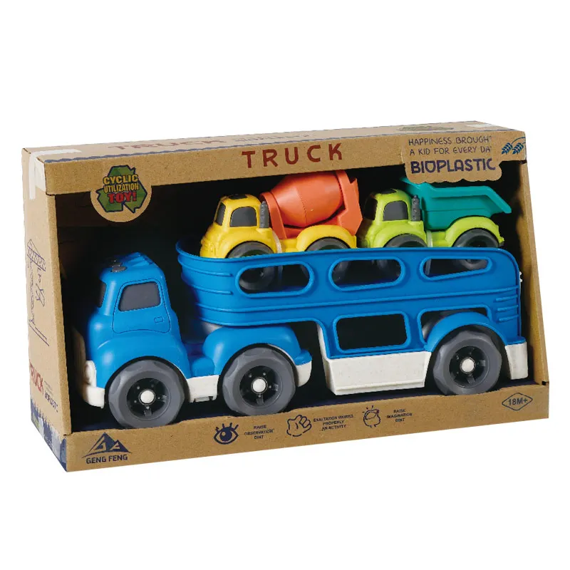 EPT Wheat-Straw Eco-Friendly Materials Free Wheel Plastic Car Toys Truck Carrier Transport Toy Vehicle With 2 Small