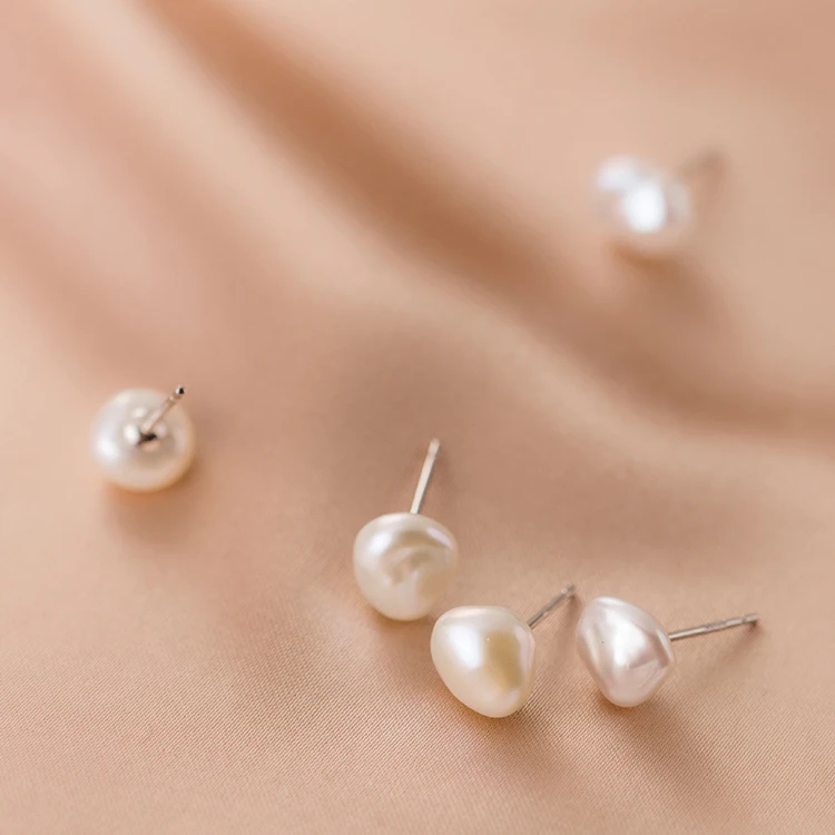Minimalist Jewelry 925 Silver Freshwater Pearl Stud Earrings for Women