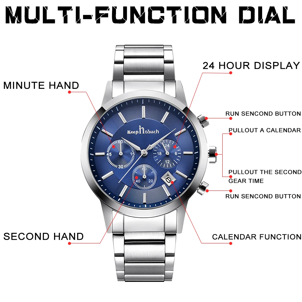 Hot sale mens luxury steel watch back fashion chronograph watches