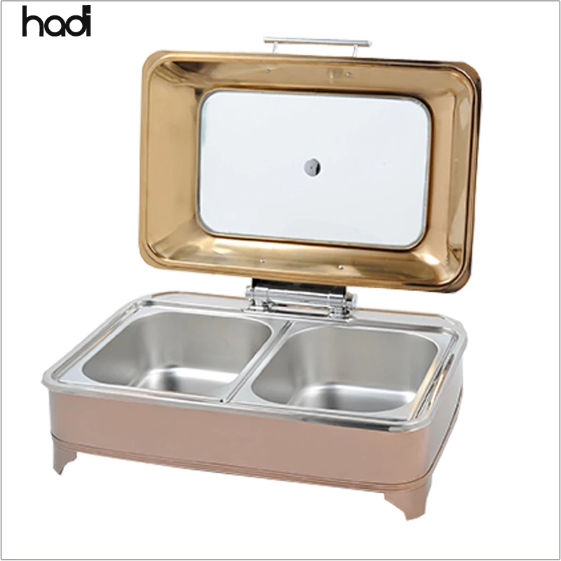 Hotel Supplies Wholesale Catering Serving Dishes square Buffet Bain Marie Rose Gold Chaffing Dish Food Warmer