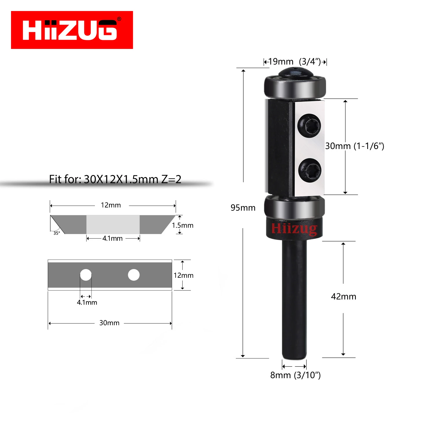 8mm Shank Insert Carbide Flush Trim Router Bit Double Bearing Straight Milling Cutter 30mm Cutting Length Trimmer Tools