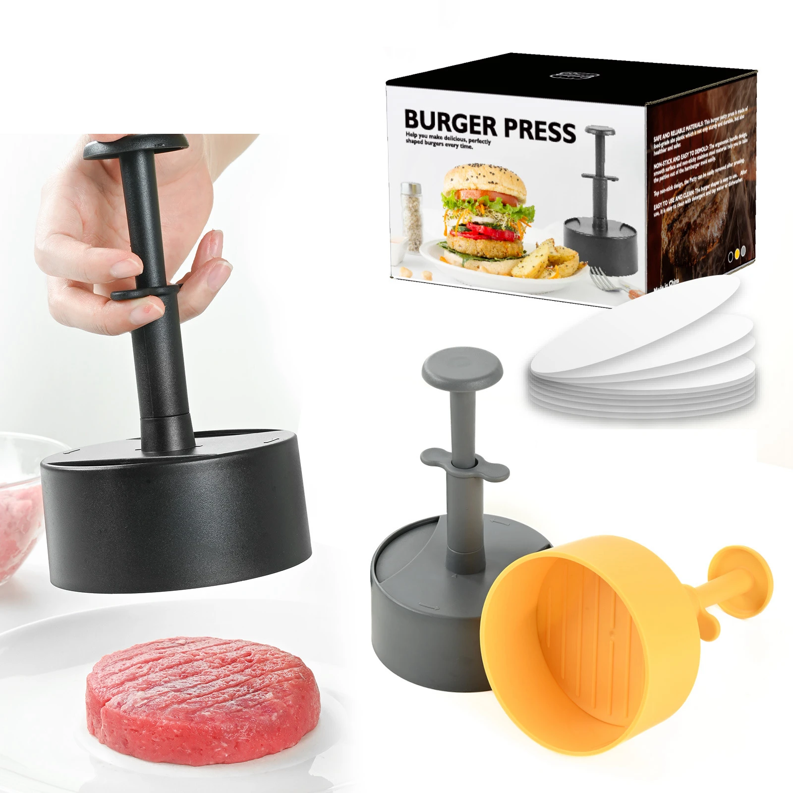 Beef Veggie Hamburger Maker Mold With 100 Pcs Oil Papers Meat Burger Press Poultry Tool Plastic Burger Press Patty Maker