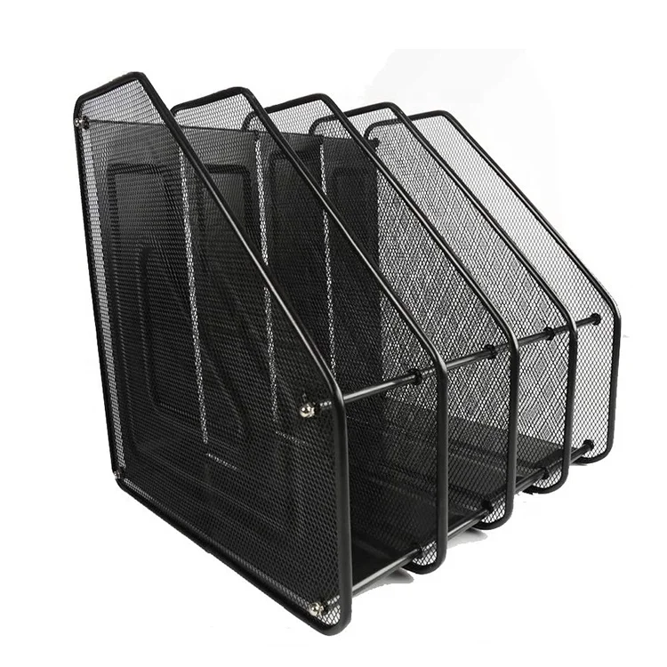 
High Quality Metal Mesh 4 Compartment Magazine Black Metal Mesh, Office Desktop Document & File Organizer Rack/Magazine Holder 
