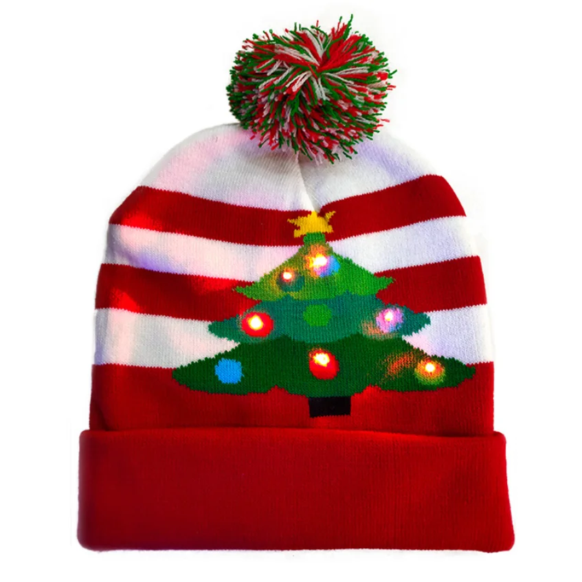 Unisex LED shiny Christmas hats knit beanie Winter cap