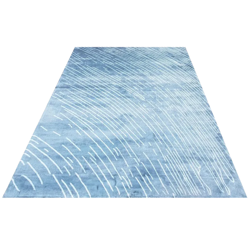 Factory Supply Brand Large Rugs Living Room Floor Premium Silk Wool Blue Handmade Carpet Prices