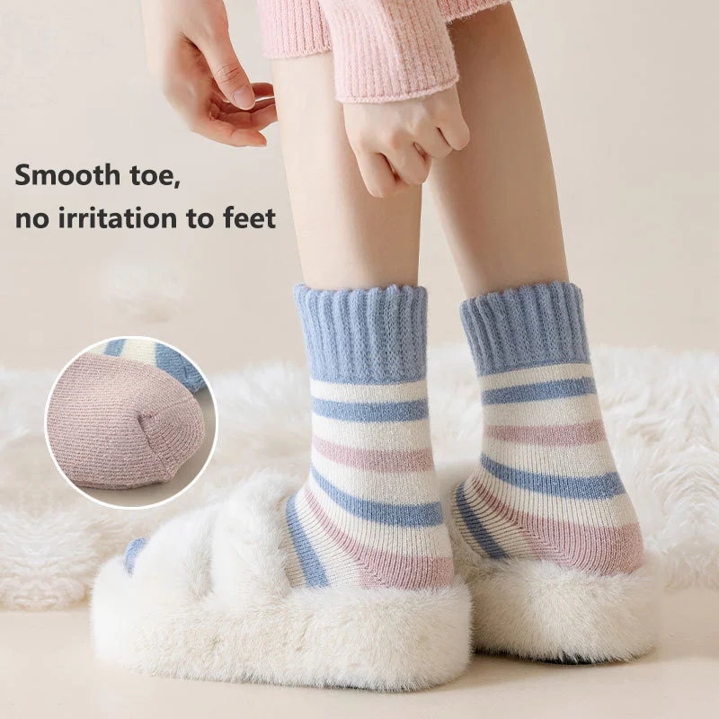 Women Girl Wholesale Christmas Gift Autumn and Winter Thickened Terry Warm Soft Crew Socks Little Fresh Love Stripe Cotton Socks