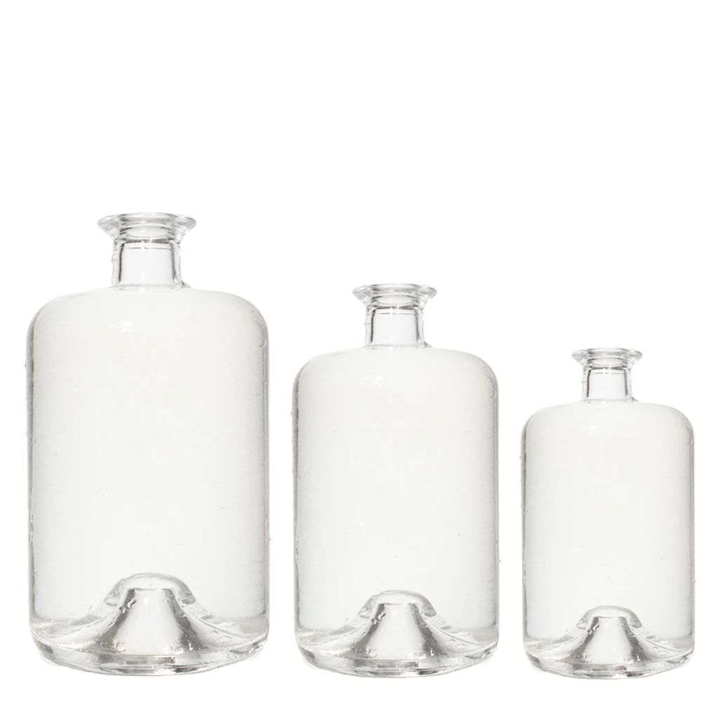 500ml 700ml 750ml round empty flint glass liquor wine gin Whisky Vodka tequila glass bottle with bottom recess