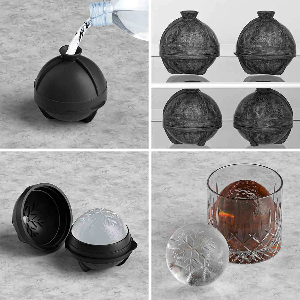 Benhaida Leakproof Large Snowflake Ice Ball Maker with Funnel Slow Melting 2.5inch Silicone Christmas Tree Ice Ball Mold