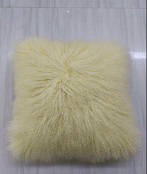 High Quality Customize Size  Real Long Curly Mongolian Lamb Fur Cushion Pillow Cover 45 CM 50 CM