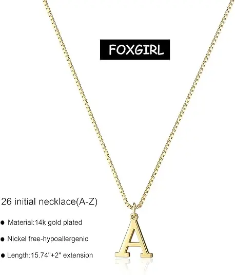 Foxgirl Gold Initial Necklaces for Women Girls, Dainty Gold Letter Necklace Tiny A-Z Pendant Choker Necklace Trendy Cute Persona