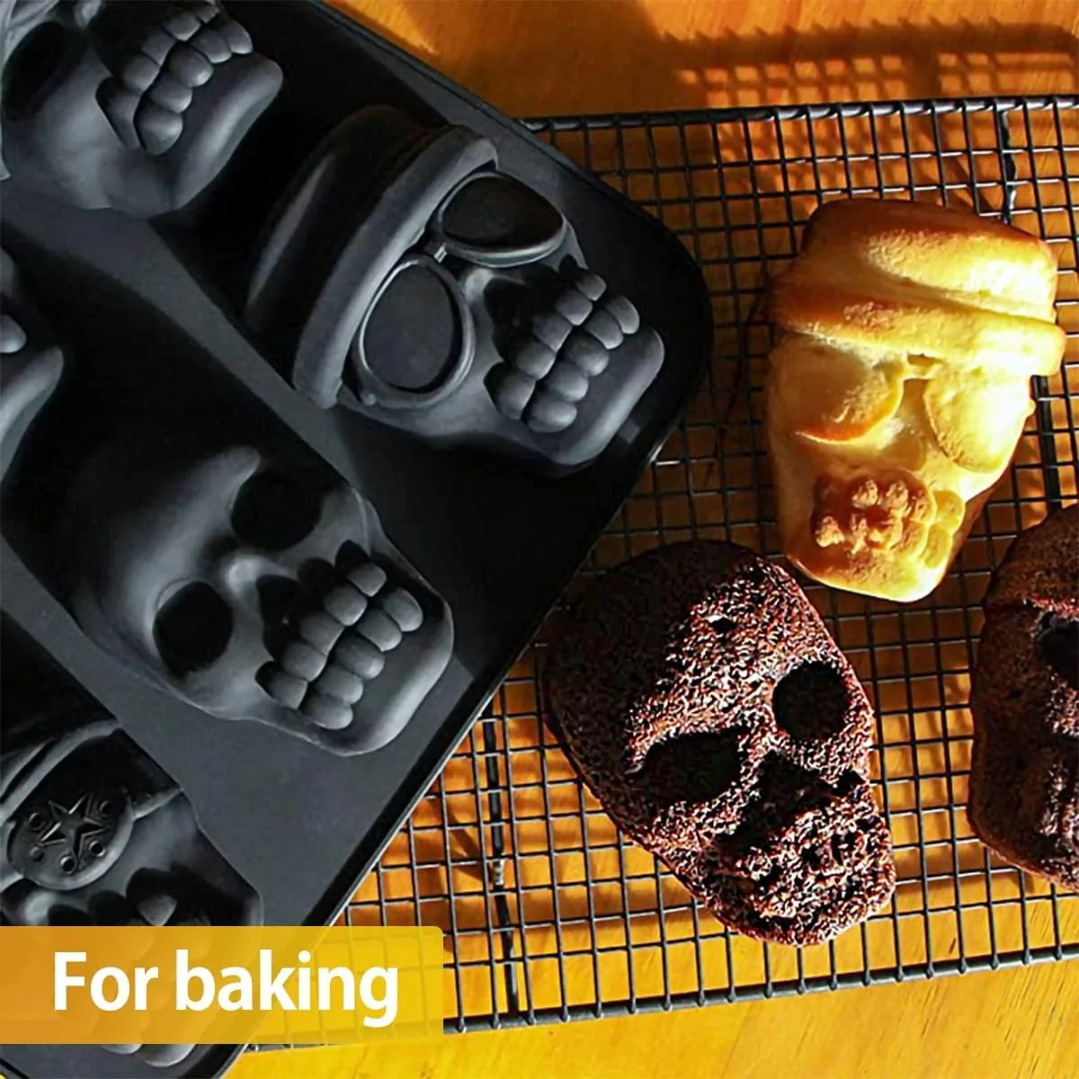 Large 3D Skull Mold Silicone Funny Mold for Baking Chocolate Candy and Resin Skull Cakelet Mold