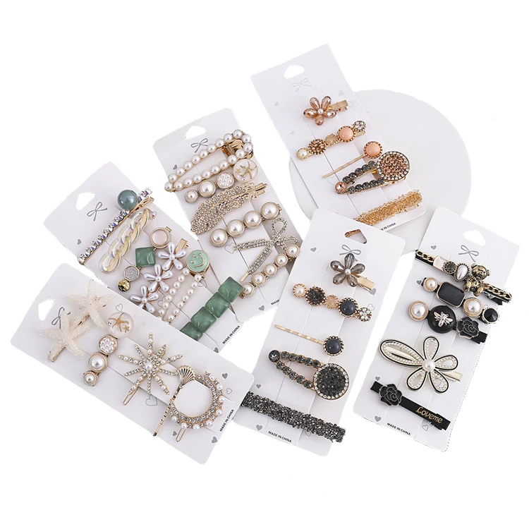 New version 6 pcs set  female  pearl hair clip   for women fashion hair pins rhinestone hair accessories