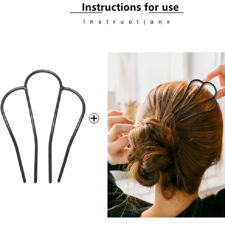 Metal Disk Hairpin Simplicity Geometric Black U Shape Interposing Comb Meatball Head Female Hair Accessories Metal Hair Forks