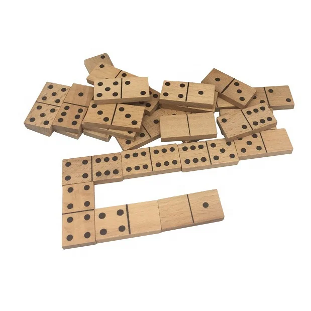 C04063 kids solid wood domino game wooden double six dominoes with cotton bag
