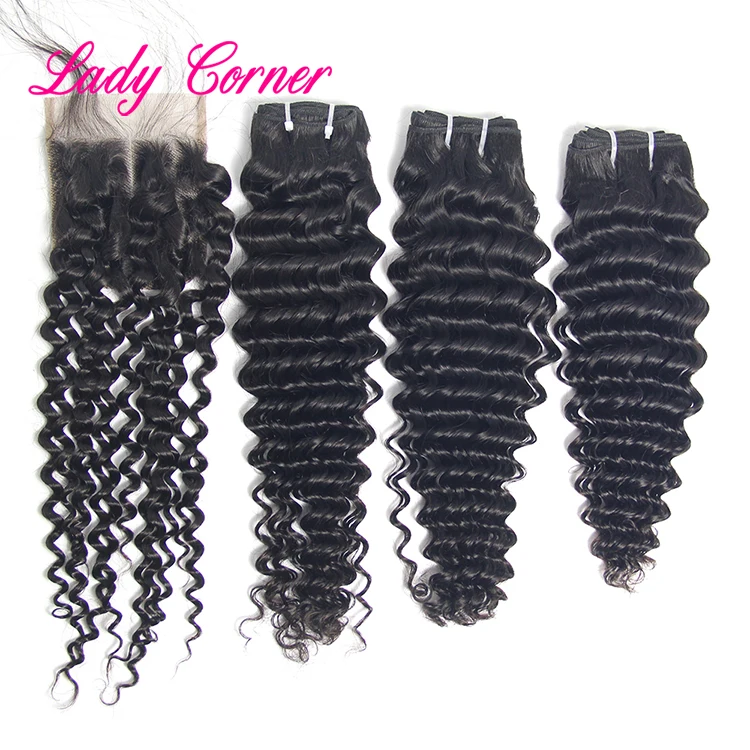 Fast shipping free sample  high quality 12a Deep wave with closure unprocessed indian remy virgin human hair weave for cheap