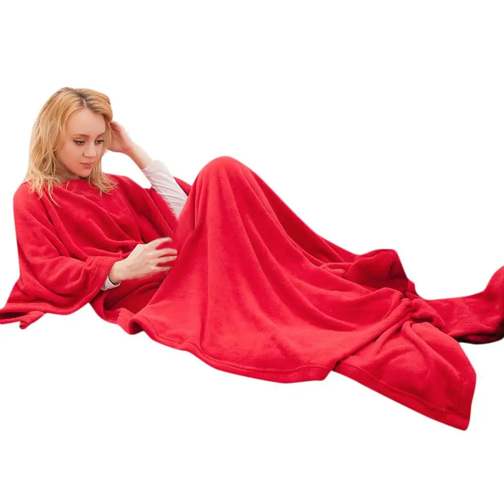 Bsci  high quality  Wearable tv sofa fleece throw blanket hoodie lazy creative  TV blanket with sleeves