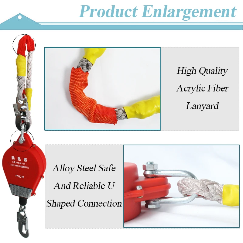 Steel Wire Rope Self Retracting Lifeline Shock Absorbing Lanyard Portable Worker Retractable Lanyard Fall Arrester