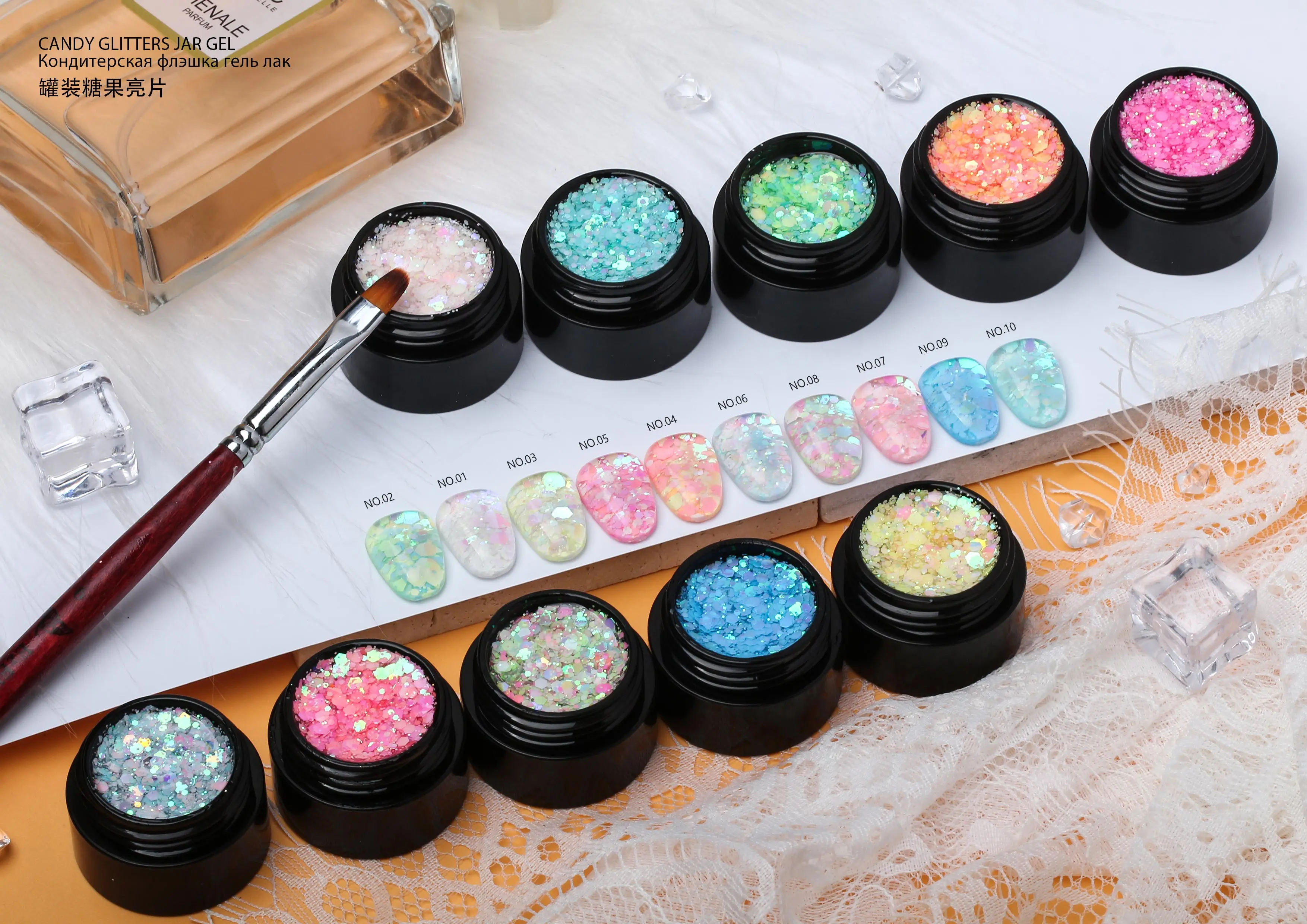 Custom Iridescent Colorful Candy Glitter Translucent Gel Nail Polish Soak Off Shiny Sequins UV Gel