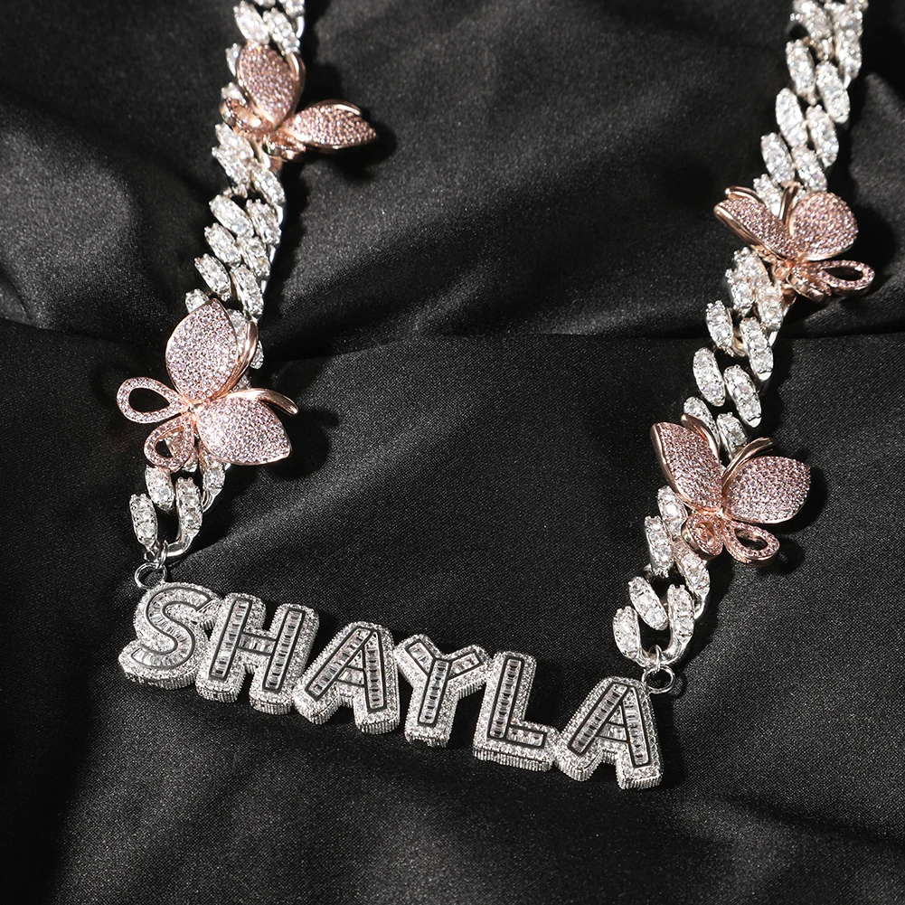 Dainty CZ Butterfly Necklace 18k Gold Plated Jewellery Bling Bling Necklace Women Custom Name Necklace