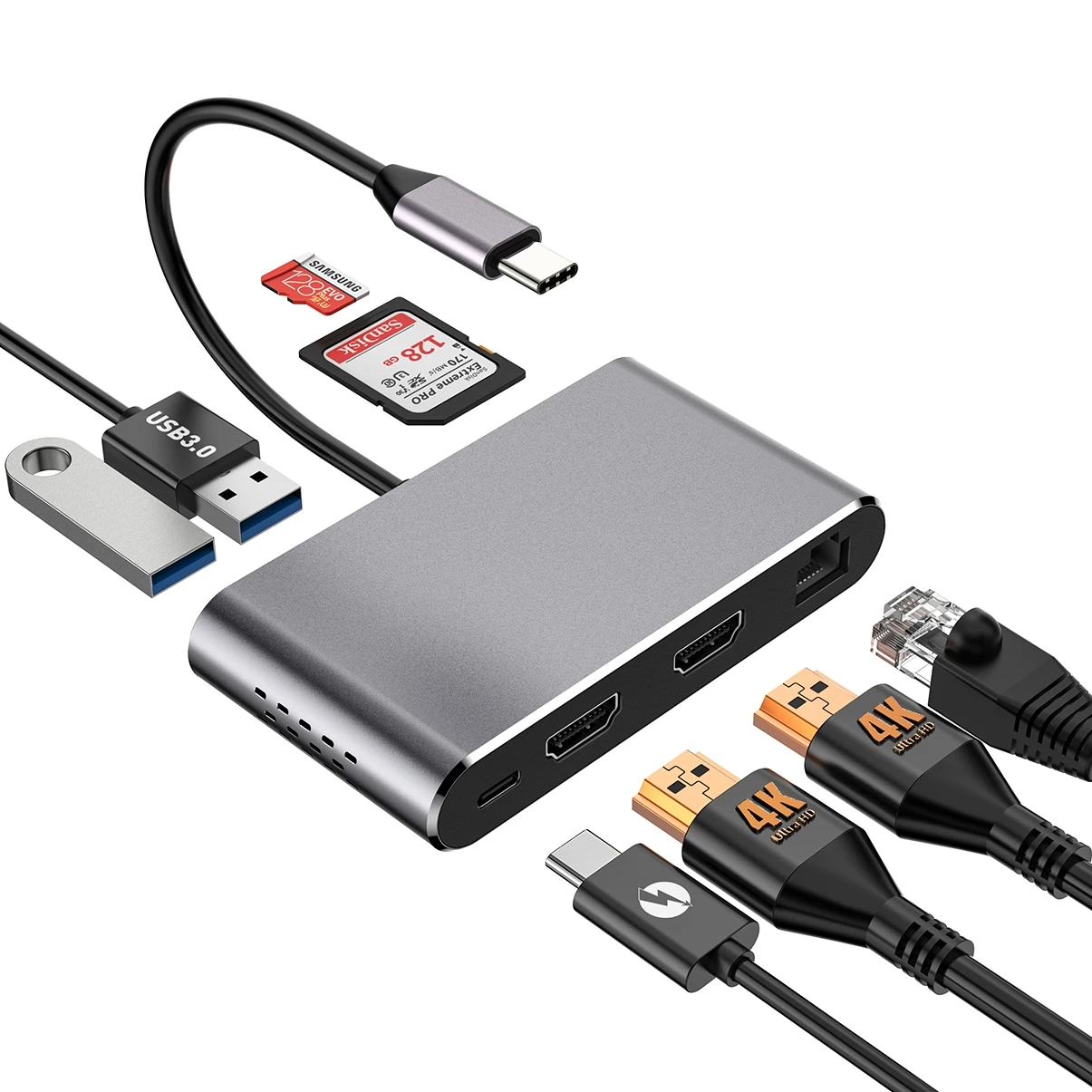 Совместимость с большим количеством устройств USB C док-станция для ноутбука Аксессуары Spliitter Dual Core 4K HD USB концентратор SD/TF Card Reader Ethernet-адаптер для телефона