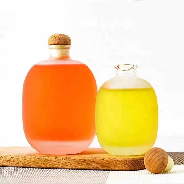 250ml 500ml Clear Liquor Gin Rum Storage Bottle Juice Whiskey Glass Bottle Round Frosted Vodka Gin Spirit Glass Bottle With Cork