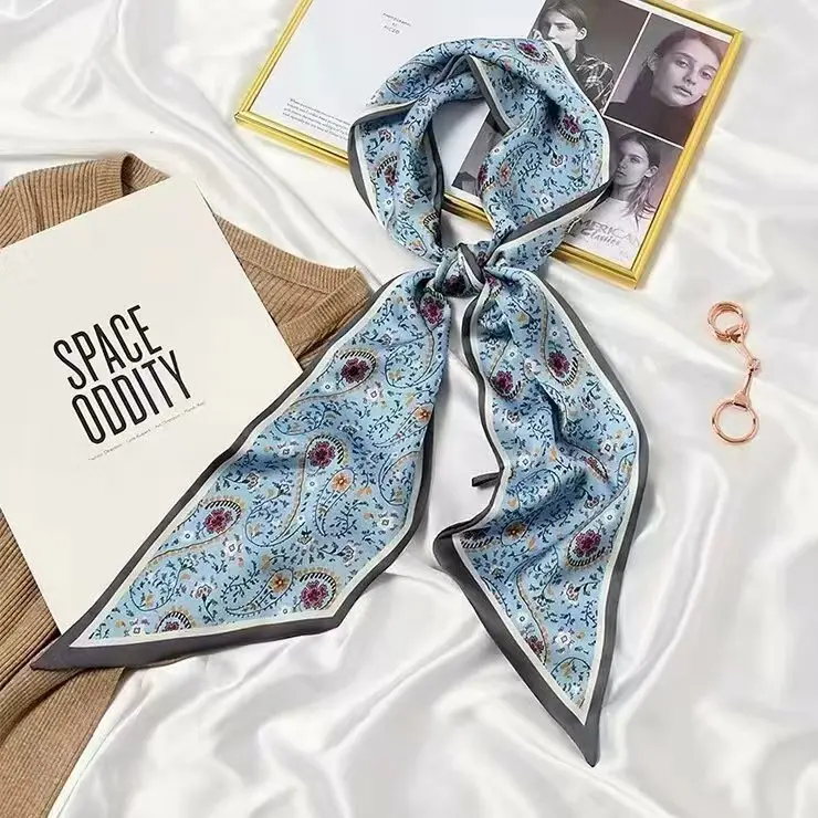 2024 New Collection Customized Brown Beige Checkered Jacquard Printed Silk Scarf Made Ready Stock Wholesale Bulk Order